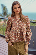 Load image into Gallery viewer, LovLov Floral Print Cotton Top in Mocha