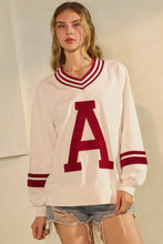Load image into Gallery viewer, Oddi Knit Sweatshirt with Retro A Patched Front in White Red Combo