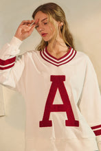 Load image into Gallery viewer, Oddi Knit Sweatshirt with Retro A Patched Front in White Red Combo