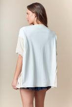 Load image into Gallery viewer, Fantastic Fawn Color Block OVERSIZED Top with GAME DAY Frayed Edge Patched Front in Red