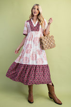 Load image into Gallery viewer, GiGio Mixed Print Tiered Midi Dress in Blush Mix