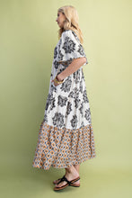 Load image into Gallery viewer, GiGio Mixed Print Tiered Midi Dress in Black Mix