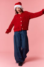 Load image into Gallery viewer, Peach Love Chunky Knit Cardigan in Red
