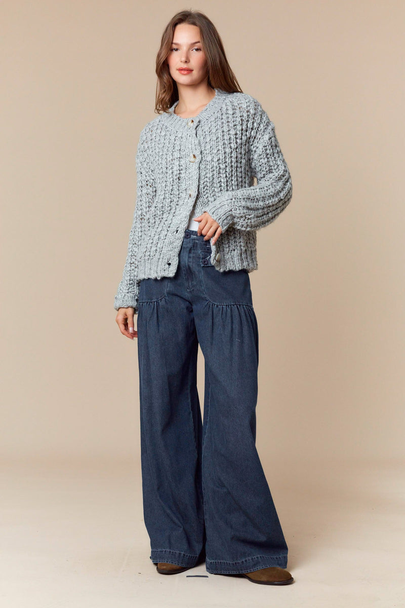 Peach Love Chunky Knit Cardigan in Heather Grey – June Adel