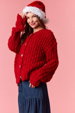 Load image into Gallery viewer, Peach Love Chunky Knit Cardigan in Red