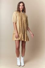 Load image into Gallery viewer, Fantastic Fawn Mineral Washed Terry Knit Mini Dress with Eyelet Lace Panel Front in Stone