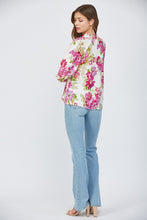 Load image into Gallery viewer, FATE Floral Print Top with Pin Tuck Details in Cream Multi