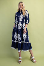 Load image into Gallery viewer, GiGio Bold Print Midi Dress in Navy