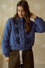 Load image into Gallery viewer, LovLov Embroidered Vintage Leaf Quilted Jacket in Blue