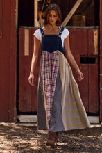 Load image into Gallery viewer, Oddi Denim and Mixed Plaid Overall Dress in Dark Denim Combo