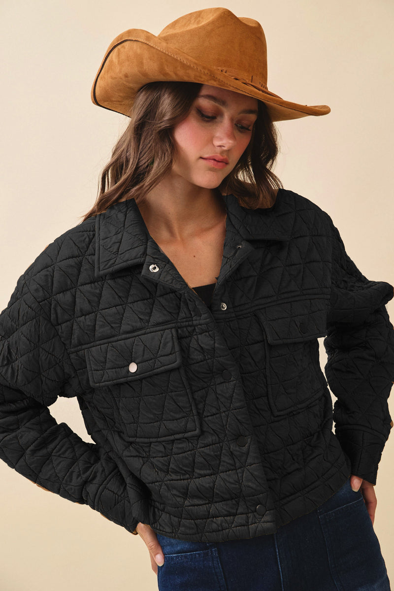 LovLov Solid Color Quilted Jacket in Black – June Adel
