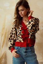 Load image into Gallery viewer, LovLov Animal Print Knit Cardigan with Bow Front Details in Leopard/Red ON ORDER
