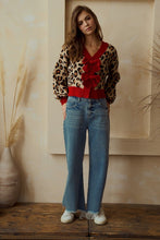 Load image into Gallery viewer, LovLov Animal Print Knit Cardigan with Bow Front Details in Leopard/Red ON ORDER