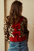 Load image into Gallery viewer, LovLov Animal Print Knit Cardigan with Bow Front Details in Leopard/Red ON ORDER