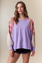 Load image into Gallery viewer, Fantastic Fawn OVERSIZED Solid Color Top with Contrasting Print Sleeves in Purple/Pink