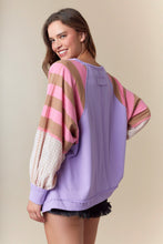 Load image into Gallery viewer, Fantastic Fawn OVERSIZED Solid Color Top with Contrasting Print Sleeves in Purple/Pink