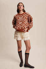 Load image into Gallery viewer, Listicle Mid-Weight Knit Heart and Floral Sweater in Butter Scotch