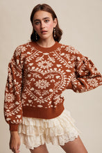 Load image into Gallery viewer, Listicle Mid-Weight Knit Heart and Floral Sweater in Butter Scotch