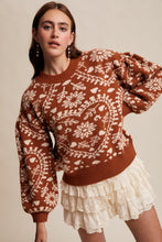 Load image into Gallery viewer, Listicle Mid-Weight Knit Heart and Floral Sweater in Butter Scotch