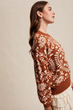 Load image into Gallery viewer, Listicle Mid-Weight Knit Heart and Floral Sweater in Butter Scotch