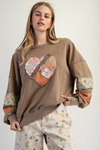 Load image into Gallery viewer, Easel Terry Knit Sweatshirt with Mix n Match Print Heart Patch in Faded Olive