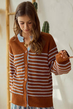Load image into Gallery viewer, LovLov Striped Button Down Cardigan Sweater in Camel