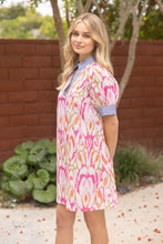 Load image into Gallery viewer, VOY Watercolor Abstract Print Mini Dress with Contrasting Stripe Details in Multi