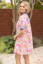 Load image into Gallery viewer, VOY Watercolor Abstract Print Mini Dress with Contrasting Stripe Details in Multi