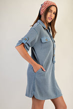 Load image into Gallery viewer, ee:some Snow Washed Waffle Knit Mini Dress in Denim