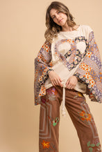 Load image into Gallery viewer, BlueVelvet Heart Peace Sign Patched Upcycled Inspired Poncho Top in White-Red