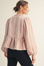 Load image into Gallery viewer, Jodifl Textured Bow Tie Front Peplum Top in Blush