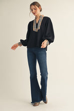 Load image into Gallery viewer, Jodifl Solid Color Knit Top with Contrasting Plaid Accents in Black ON ORDER