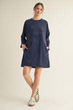 Load image into Gallery viewer, Jodifl Solid Color Large Flower Patched Dress in Navy