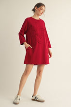 Load image into Gallery viewer, Jodifl Solid Color Large Flower Patched Dress in Burgundy