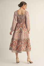 Load image into Gallery viewer, Jodifl Mix N Match Tiered Midi Dress in Rust Mix