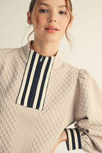 Load image into Gallery viewer, Jodifl Color Ribbed Band Accent High Neck Textured Top in Beige