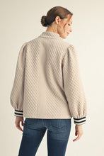 Load image into Gallery viewer, Jodifl Color Ribbed Band Accent High Neck Textured Top in Beige
