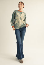 Load image into Gallery viewer, Jodifl Striped Top with Large Eyelet Lace Patched Flower in Teal