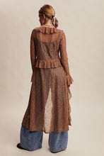 Load image into Gallery viewer, Listicle Sheer Lace Ruffled Duster Cardigan in Mocha