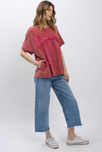 Load image into Gallery viewer, BlueVelvet Eyelet Lace Bow Patched Top in Magenta