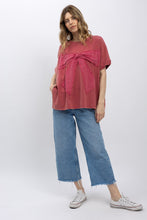 Load image into Gallery viewer, BlueVelvet Eyelet Lace Bow Patched Top in Magenta