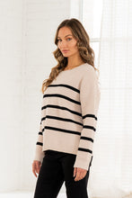 Load image into Gallery viewer, Sew in Love Knit Sweater with Contrasting Stripes in Oatmeal Black