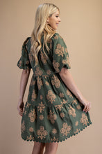 Load image into Gallery viewer, GiGio Puff Print Mini Dress in Olive Mix