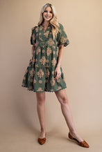 Load image into Gallery viewer, GiGio Puff Print Mini Dress in Olive Mix
