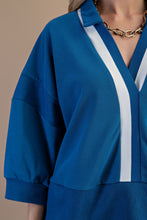 Load image into Gallery viewer, GiGio OVERSIZED Terry Knit Top with Contrasting Stripe in Steel Blue