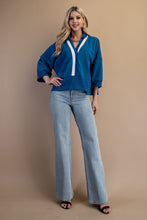 Load image into Gallery viewer, GiGio OVERSIZED Terry Knit Top with Contrasting Stripe in Steel Blue