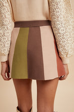 Load image into Gallery viewer, AnnieWear Vertical Color Block Sweater Knit Mini Skirt in Mocha Combo