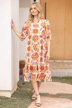 Load image into Gallery viewer, VOY Boarder Print Midi Dress in Orange