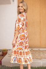 Load image into Gallery viewer, VOY Boarder Print Midi Dress in Orange