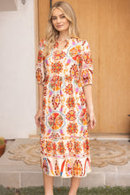 Load image into Gallery viewer, VOY Boarder Print Midi Dress in Orange